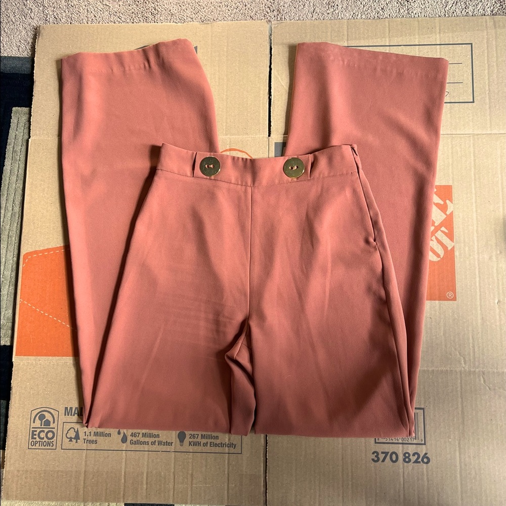 Zara Woman camel color casual high waisted dress pants w/ button details size M